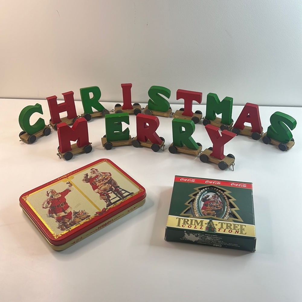 Vintage Ornament, Two Decks of Cards and a Wooden Merry Christmas